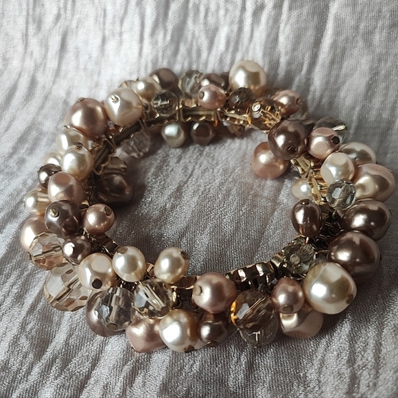 Heavy Gold Tone Champagne Glass Pearl Pearls Stretch Vintage Cha Cha Bracelet - Picture 6 of 6